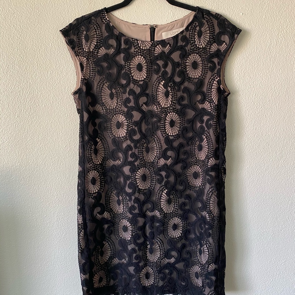 LOFT black lace cocktail dress with nude lining